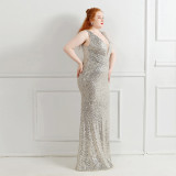 Plus Size Women Sequins Sleeveless Formal Party Evening Dress