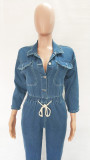Women Casual Pocket Half Sleeve Denim Jumpsuit