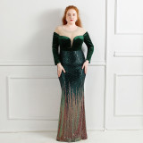 Plus Size Women Sequin Patchwork Lace Formal Party Evening Dress