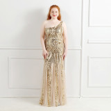 Plus Size Women Sequins One Shoulder Formal Party Evening Dress