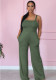 Fashion Women'S Solid Color Strap Slim Waist Pocket Straight Jumpsuit