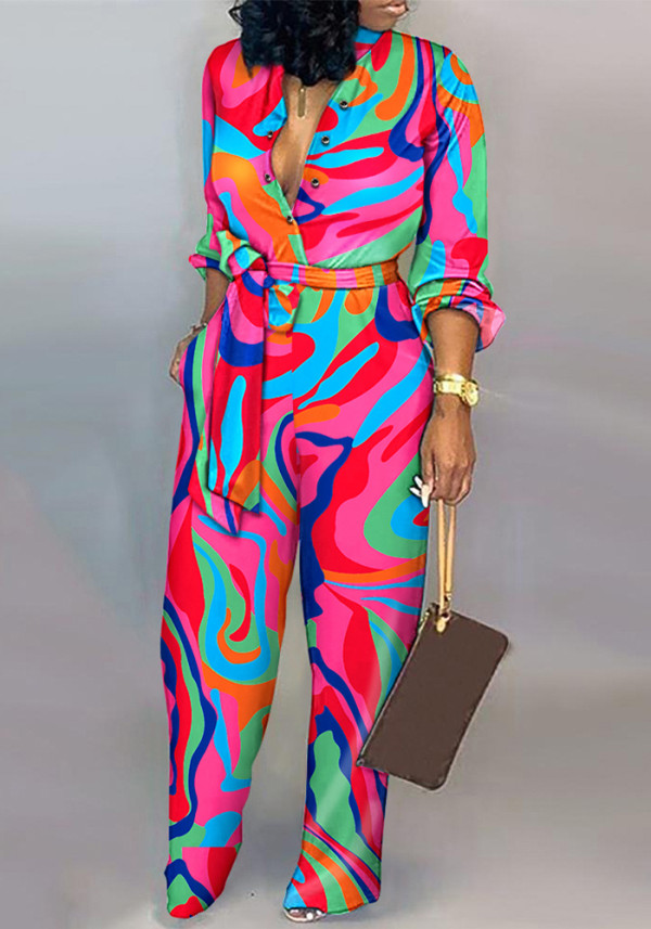 Fall Chic Women'S Print Long Sleeve Casual Jumpsuit