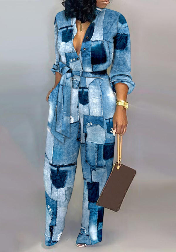 Fall Chic Women'S Print Long Sleeve Casual Jumpsuit