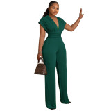 Solid Color Slim Women's Deep V Sexy Fashion Casual Jumpsuit