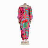 Sexy Slim Low Back Crochet Print Plus Size Jumpsuit