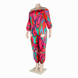 Sexy Slim Low Back Crochet Print Plus Size Jumpsuit