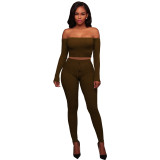 Women's Fall/Winter High Stretch Ribbed  Two Piece Pants Set
