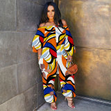 Sexy Slim Low Back Crochet Print Plus Size Jumpsuit