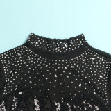 Sexy See-Through Mesh Feather Bodycon Slim Sequin Beaded Dress