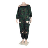 Sexy Slim Low Back Crochet Print Plus Size Jumpsuit