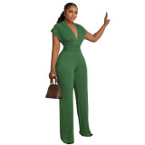 Solid Color Slim Women's Deep V Sexy Fashion Casual Jumpsuit