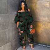 Sexy Slim Low Back Crochet Print Plus Size Jumpsuit