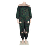 Sexy Slim Low Back Crochet Print Plus Size Jumpsuit