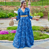 Plus Size Women's Autumn and Winter Sexy Deep V Print Snake Print Dress
