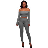 Women's Fall/Winter High Stretch Ribbed  Two Piece Pants Set