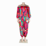Sexy Slim Low Back Crochet Print Plus Size Jumpsuit