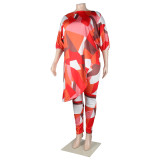 Sexy Slim Multi-Color Nightclub Plus Size Two Piece Set