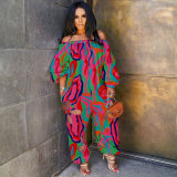 Sexy Slim Low Back Crochet Print Plus Size Jumpsuit