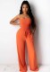 Fashion Solid Color Wrap Breast Off Shoulder Lace-Up Tight Fitting Versatile Jumpsuit Women