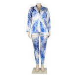 Sexy Slim Fit Cardigan Print Two-Piece Nightclub