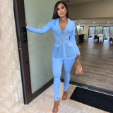 Women autumn and winter sexy mesh Patchwork Blazer + Pant two-piece