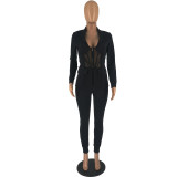Women autumn and winter sexy mesh Patchwork Blazer + Pant two-piece
