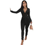 Women autumn and winter sexy mesh Patchwork Blazer + Pant two-piece