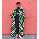 Women's Fashion Chic Plus Size Versatile Long Loose Print Cardigan Coat