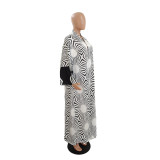 Women's Fashion Chic Plus Size Versatile Long Loose Print Cardigan Coat