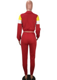 Women's Patchwork Sport Contrast Casual Tracksuit Two Piece Set