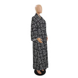 Women's Fashion Chic Plus Size Versatile Long Loose Print Cardigan Coat
