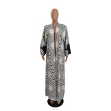 Women's Fashion Chic Plus Size Versatile Long Loose Print Cardigan Coat