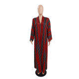 Women's Fashion Chic Plus Size Versatile Long Loose Print Cardigan Coat
