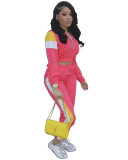 Women's Patchwork Sport Contrast Casual Tracksuit Two Piece Set