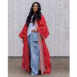 Women's Fashion Chic Plus Size Versatile Long Loose Print Cardigan Coat
