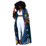 Women's Fashion Chic Plus Size Versatile Long Loose Print Cardigan Coat