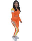 Women's Patchwork Sport Contrast Casual Tracksuit Two Piece Set
