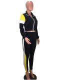 Women's Patchwork Sport Contrast Casual Tracksuit Two Piece Set