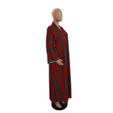 Women's Fashion Chic Plus Size Versatile Long Loose Print Cardigan Coat