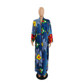 Women's Fashion Chic Plus Size Versatile Long Loose Print Cardigan Coat