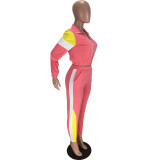 Women's Patchwork Sport Contrast Casual Tracksuit Two Piece Set