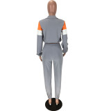 Women's Patchwork Sport Contrast Casual Tracksuit Two Piece Set