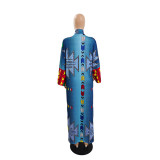 Women's Fashion Chic Plus Size Versatile Long Loose Print Cardigan Coat