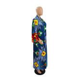 Women's Fashion Chic Plus Size Versatile Long Loose Print Cardigan Coat