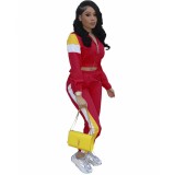Women's Patchwork Sport Contrast Casual Tracksuit Two Piece Set