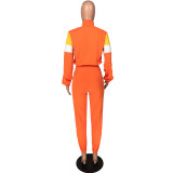 Women's Patchwork Sport Contrast Casual Tracksuit Two Piece Set