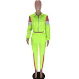 Women's Patchwork Sport Contrast Casual Tracksuit Two Piece Set