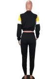 Women's Patchwork Sport Contrast Casual Tracksuit Two Piece Set