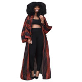 Women's Fashion Chic Plus Size Versatile Long Loose Print Cardigan Coat