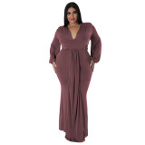 Fall Fashion Plus Size Women's Sexy Nightclub Dress Irregular V-Neck Dress